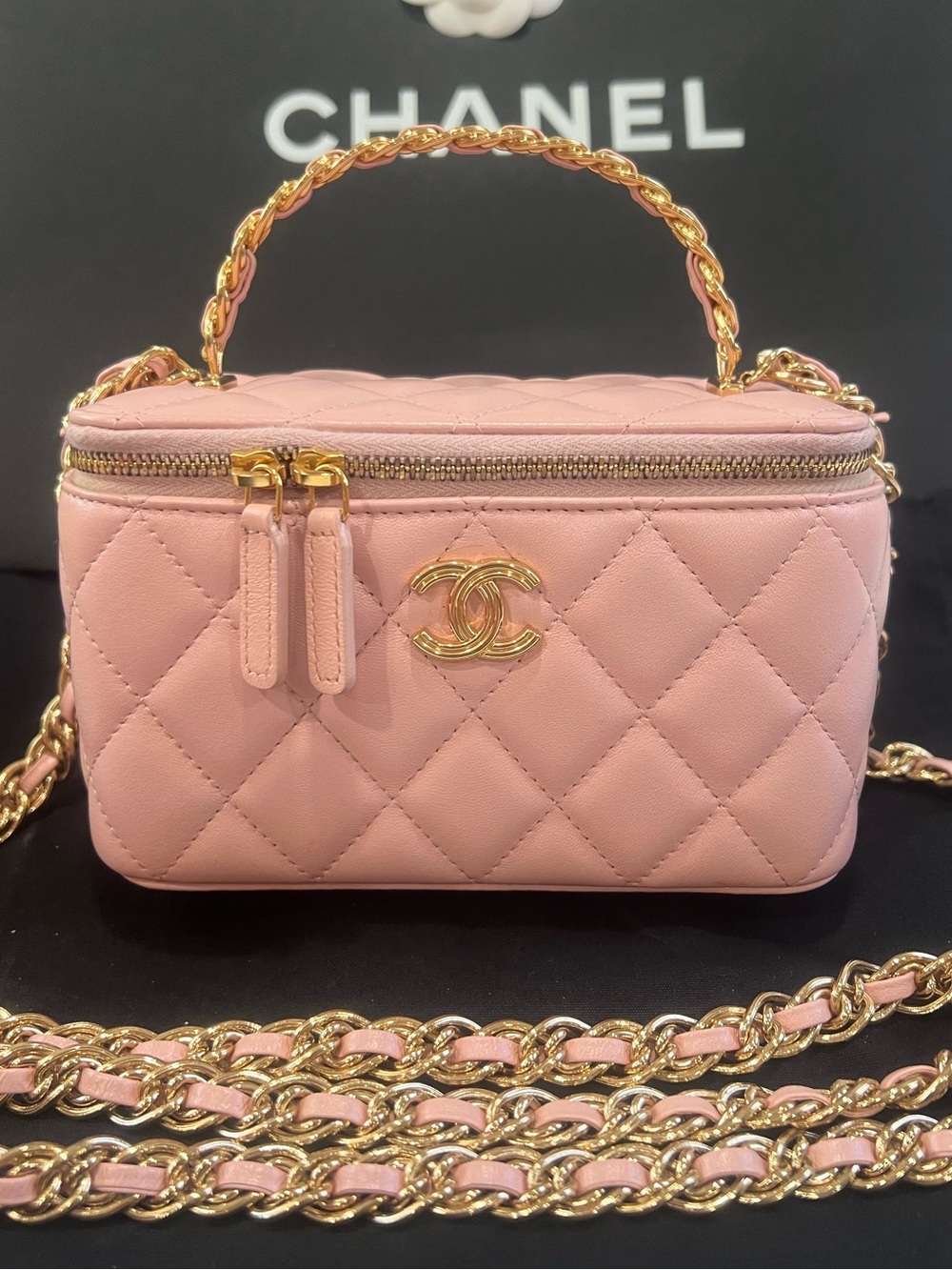 Chanel Quilted Lambskin Pink Top handle Vanity Bag
